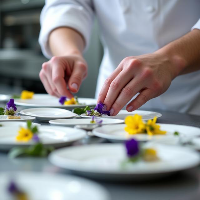 Chefs preparing botanical garnishes