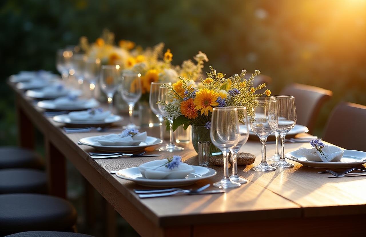 Elegant floral table setting for a catering event