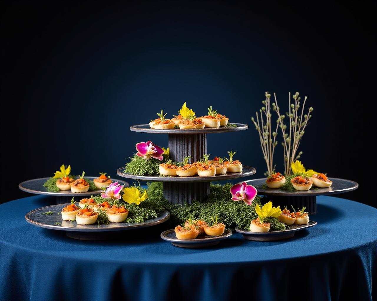 Ornate table architecture with edible flowers